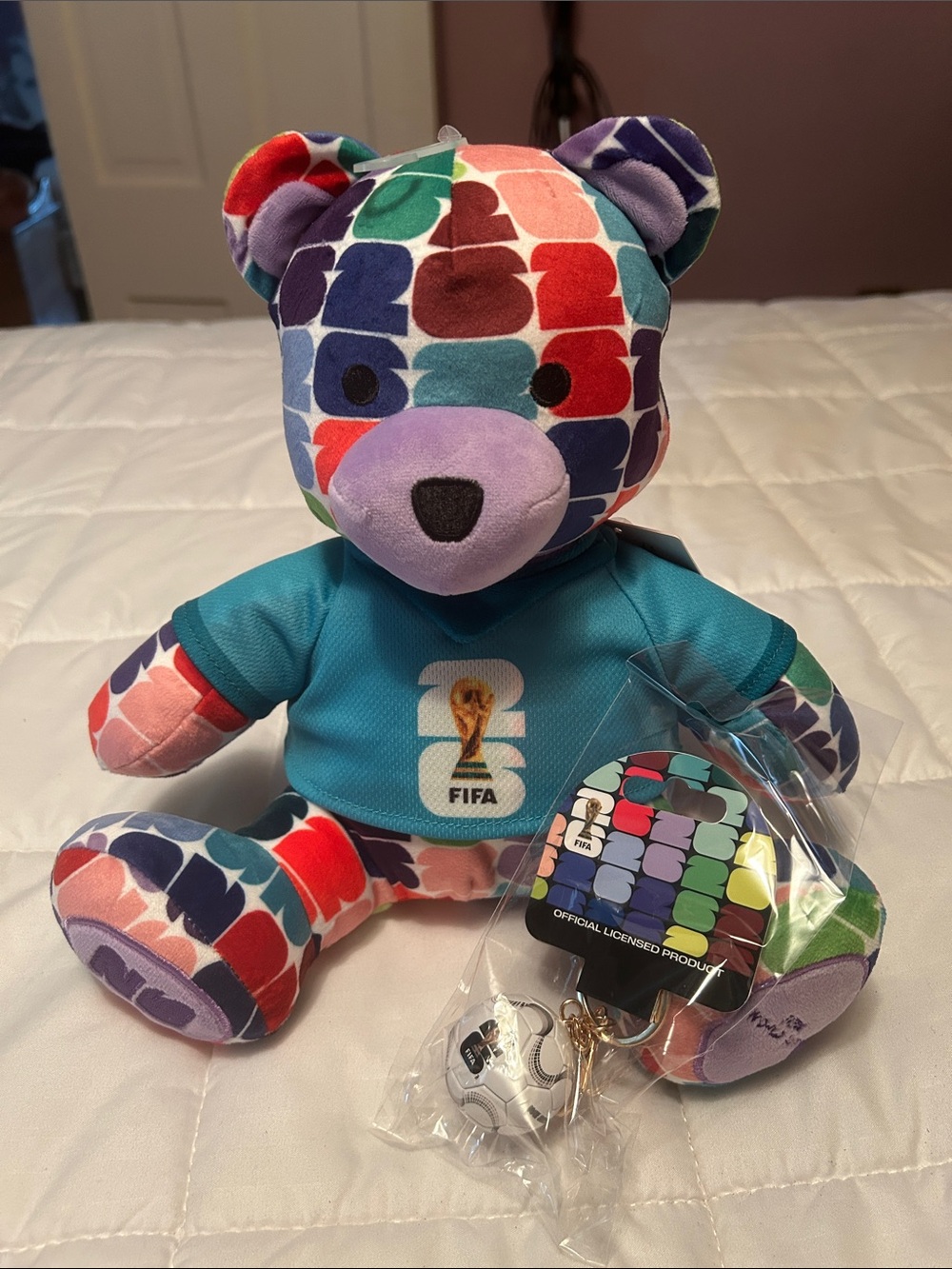 FIFA Multicolor Pattern Kids Plush Bear - Blue Jersey and Official Key Ting